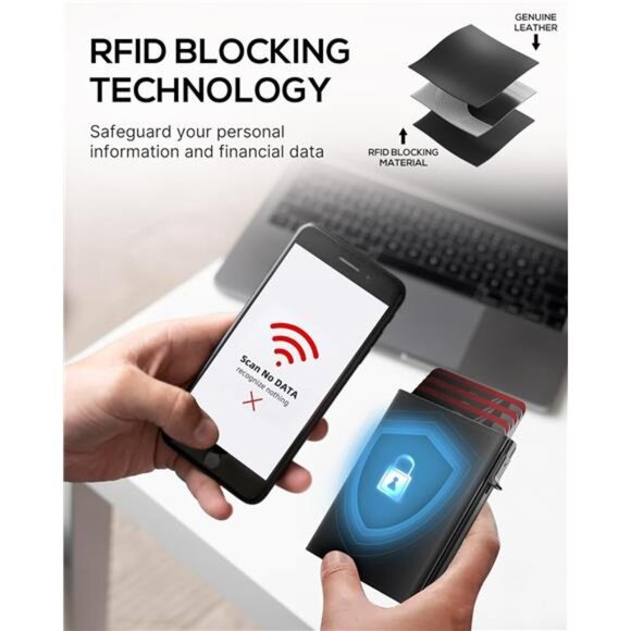 Mens Wallet Card Holder - Wallet for Men, Pop Up Card Case, Top Grain Leather - Picture 6 of 7